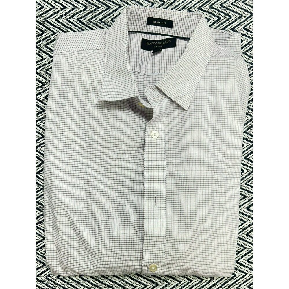 Banana Republic Slim Fit Men's Non-Iron Dress Shirt L Checked Pattern Long Sleev